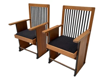 Two Art Deco Modernist High Back Armchairs by Architect Caspers, 1920s